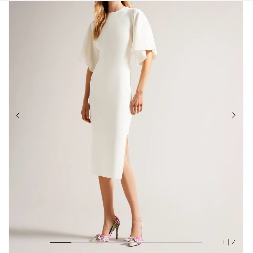 New - Ted Baker London Lounia Fluted Sleeve Body-Con Dress in White Size 1 - Picture 3 of 16